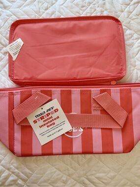 NWT TRADER JOES PINK STRIPED MINI COOLER TOTE BAG